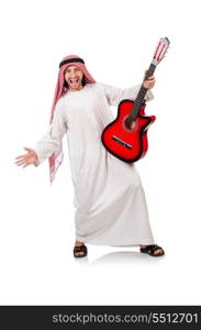 Arab man playing guitar isolated on white