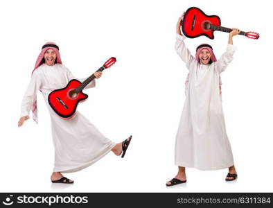 Arab man playing guitar isolated on white