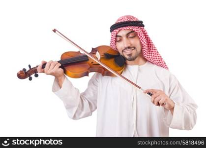 Arab man playing music on white