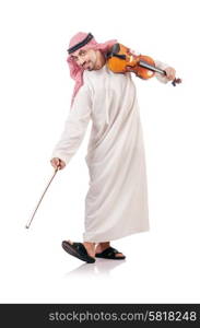 Arab man playing violin isolated on white