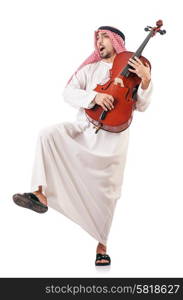 Arab man playing violin isolated on white