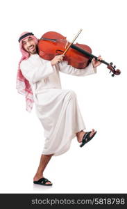 Arab man playing violin isolated on white