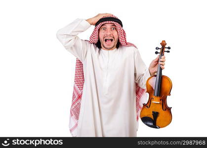 Arab man playing violing on white