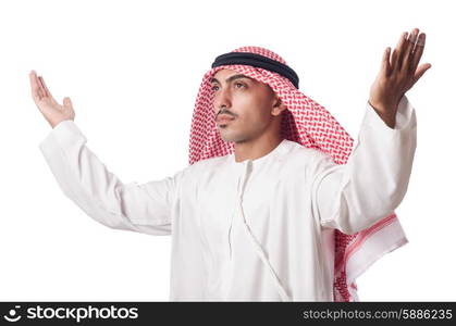 Arab man praying on white