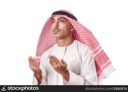 Arab man praying on white