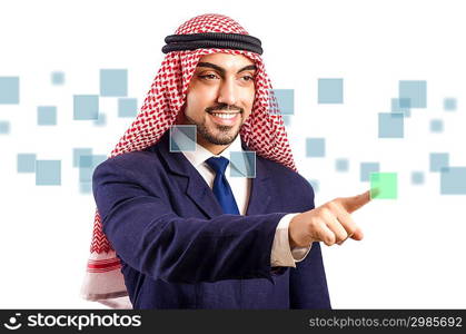 Arab man pressing virtual buttons