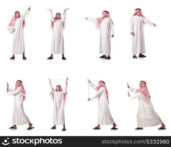 Arab man pressing virtual buttons