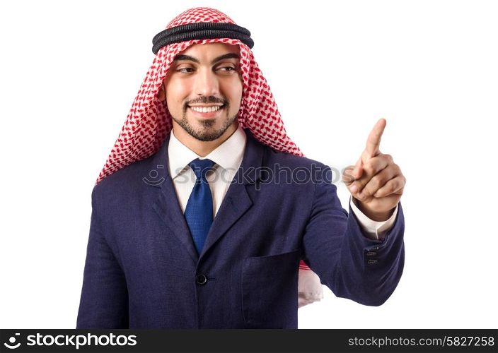 Arab man pressing virtual buttons