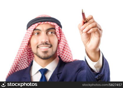 Arab man pressing virtual buttons