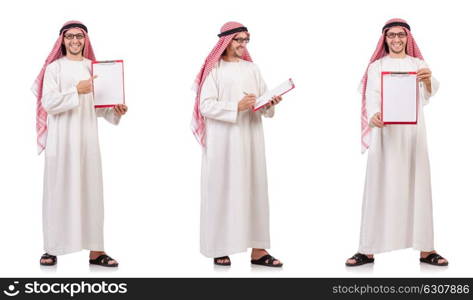 Arab man with binder isolated on white