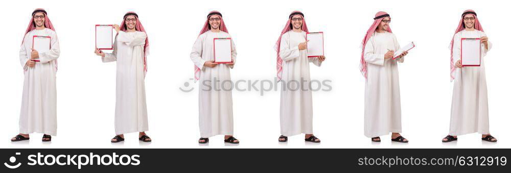 Arab man with binder isolated on white