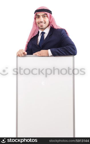 Arab man with blank board for message