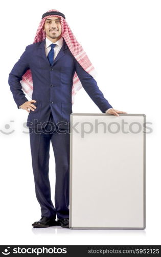 Arab man with blank board for message