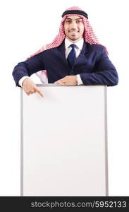 Arab man with blank board for message