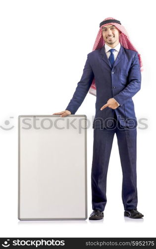 Arab man with blank board for message