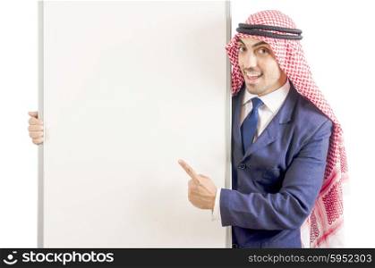 Arab man with blank board for message