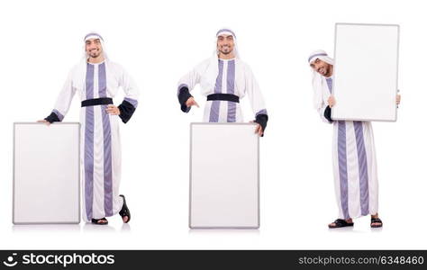 Arab man with blank board for message