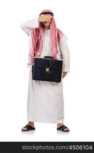 Arab man with briefcase isolated on white