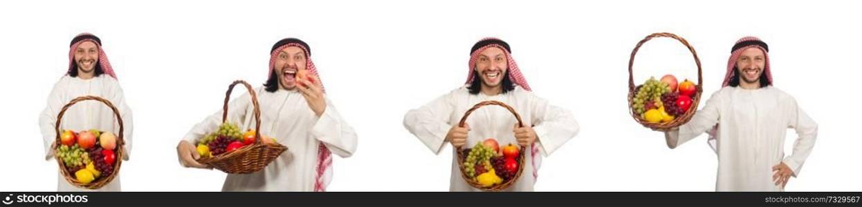 Arab man with fruits isolated on white