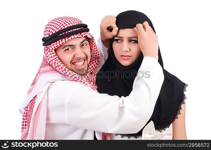 Arab man with his wife on white