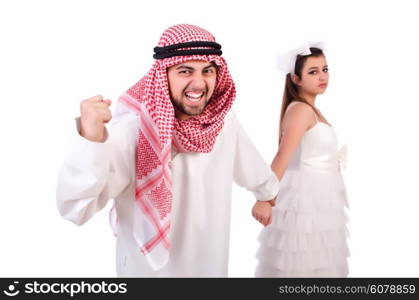 Arab man with his wife on white