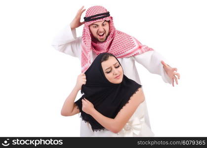 Arab man with his wife on white