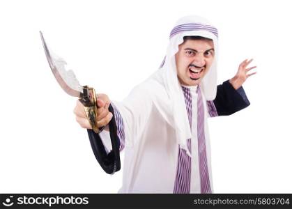 Arab man with knife isolated on white