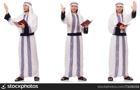 Arab man with koran isolated on white