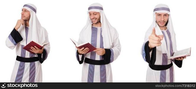 Arab man with koran isolated on white