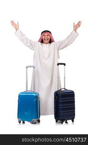 Arab man with luggage on white