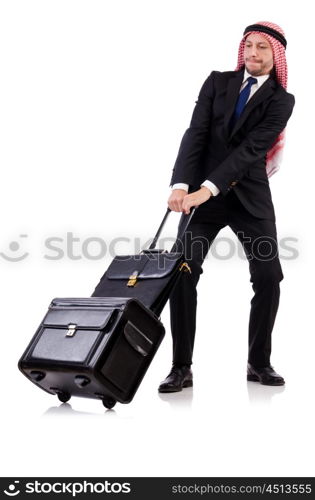 Arab man with luggage on white