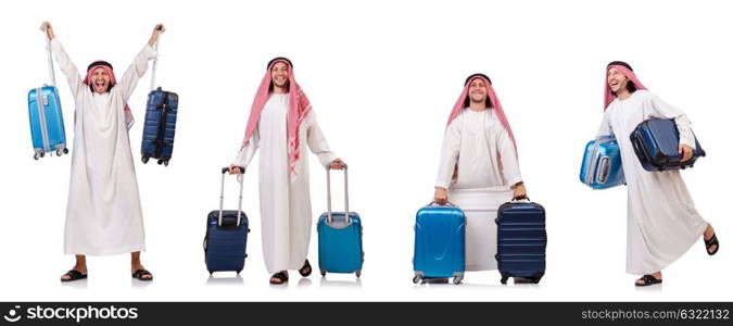 Arab man with luggage on white