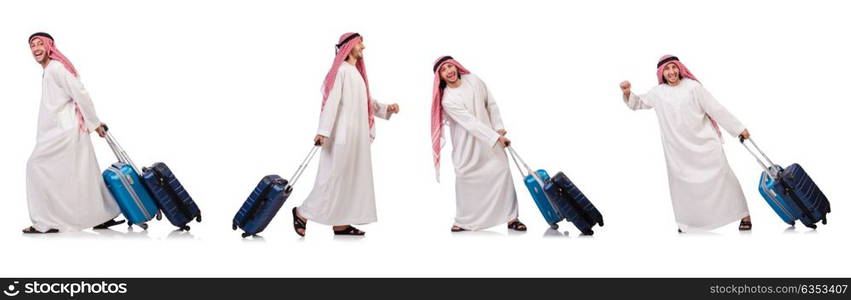 Arab man with luggage on white