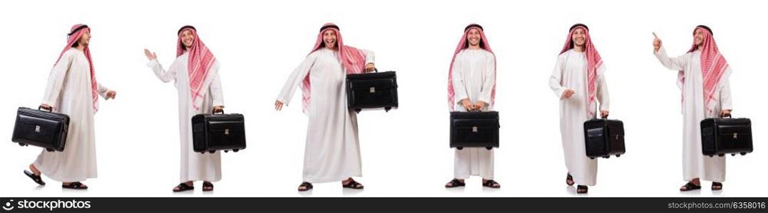 Arab man with luggage on white. The arab man with luggage on white