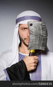 Arab man with sharp axe