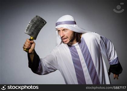 Arab man with sharp axe