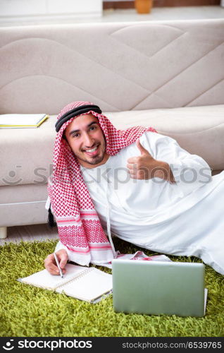 Arab man working at home on his work