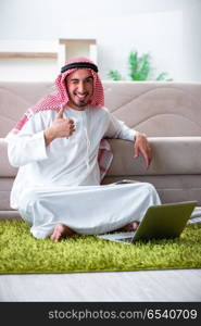 Arab man working at home on his work