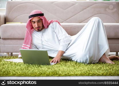 Arab man working at home on his work