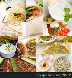 Arab middle eastern food collage collection on white frame