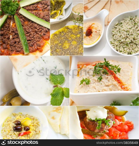 Arab middle eastern food collage collection on white frame