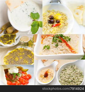 Arab middle eastern food collage collection on white frame