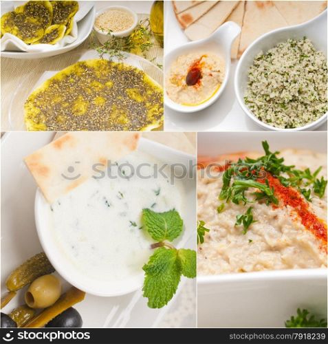 Arab middle eastern food collage collection on white frame