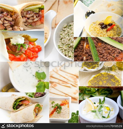 Arab middle eastern food collage collection on white frame