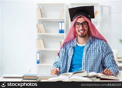 Arab student preparing for university exams