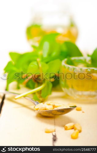 Arab traditional style mint and pine nuts tea called at tay