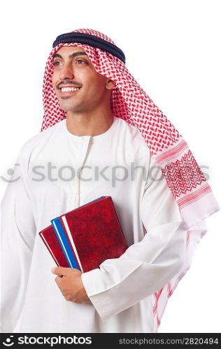 Arab with books on white