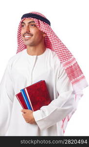 Arab with books on white