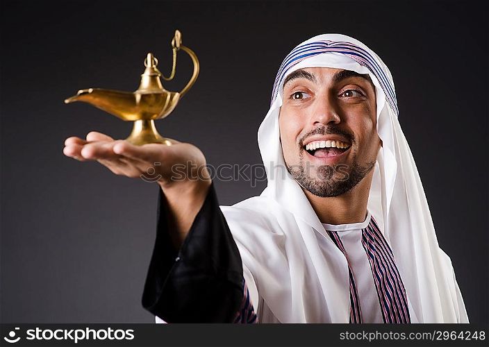 Arab with lamp isolated on the white