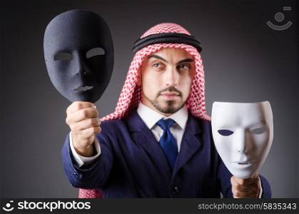 Arab with masks in dark studio